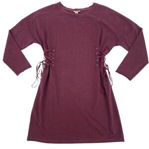 Silence + Noise Size Small Lace-Up Side Corset T-Shirt Dress Wine NWT
